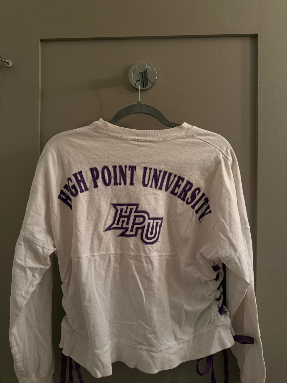 High Point University White Crewneck Sweatshirt with Purple Logo